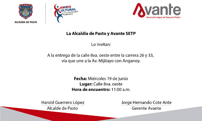 Invitación AVANTE - Calle 8 - Pasto 2013