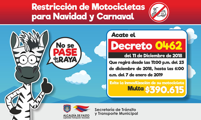 Decreto 0462, que restringe el tránsito de motos Navidad y Carnaval