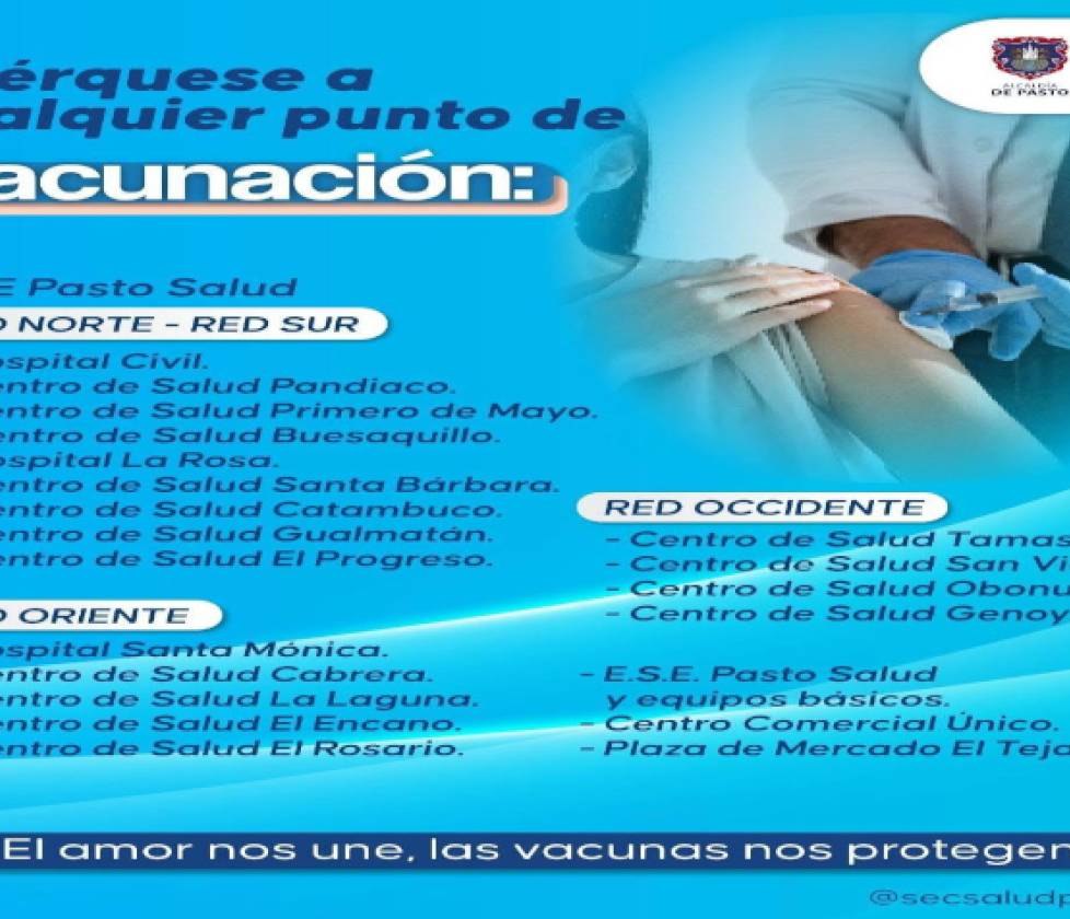 Pasto cumplirá la Primera Jornada Municipal de Vacunación